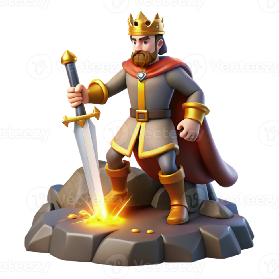 elegant abstract wonderful abstract King Arthur drawing Excalibur from the stone, heroic and dramatic lighting, medieval romance style premium 4K png