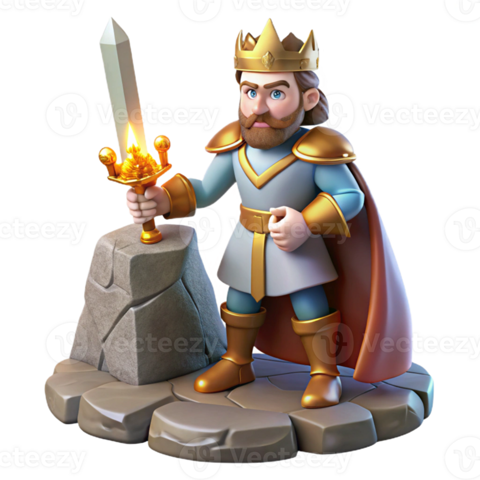 beautiful minimalist serene rustic King Arthur drawing Excalibur from the stone, heroic and dramatic lighting, medieval romance style 4K premium png