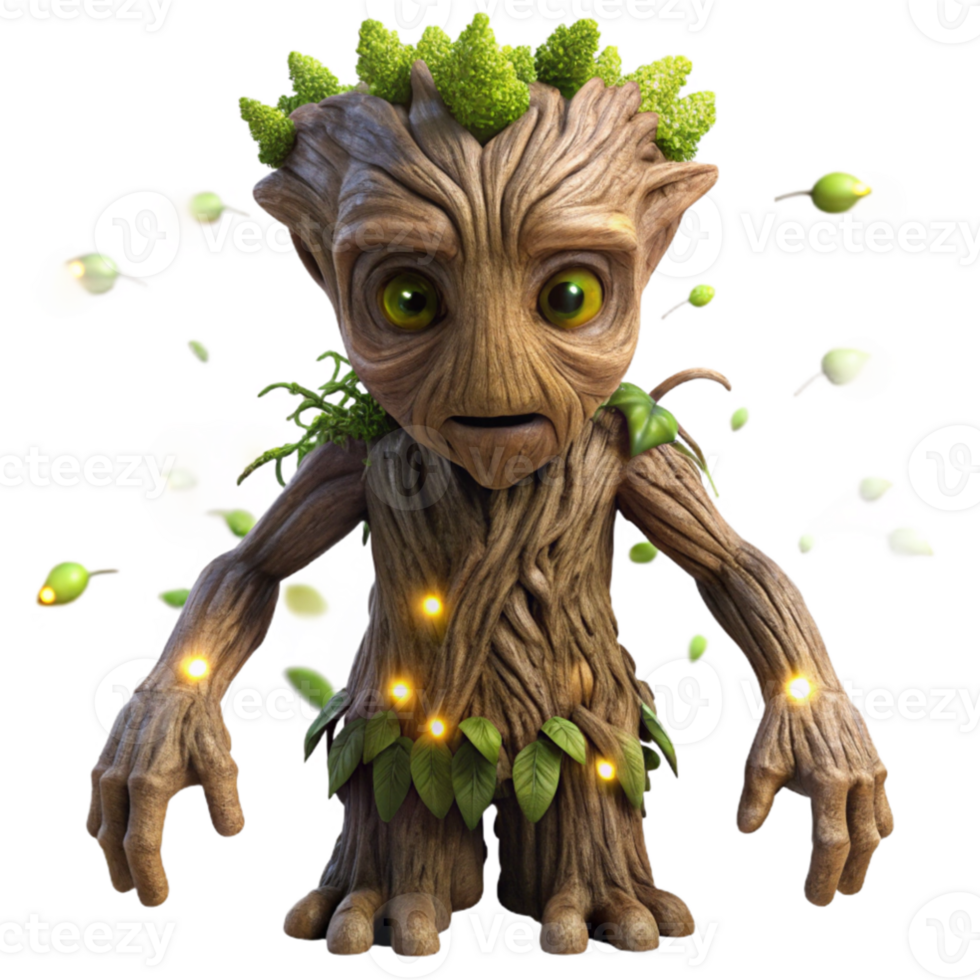 serene creative magnificent modern An ancient tree spirit with bark made of living crystal, illuminated by fireflies, ethereal lighting, art by Brian Froud, detailed textures genuine exclusive png