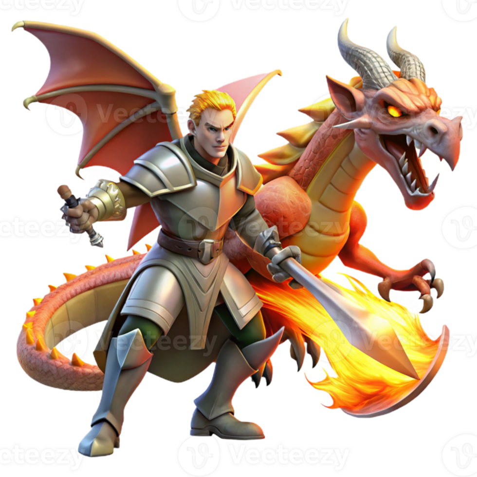 elegant minimalist extraordinary vintage A brave Sir Lancelot battling a dragon, dynamic and fiery lighting, fantasy art style high resolution detailed png