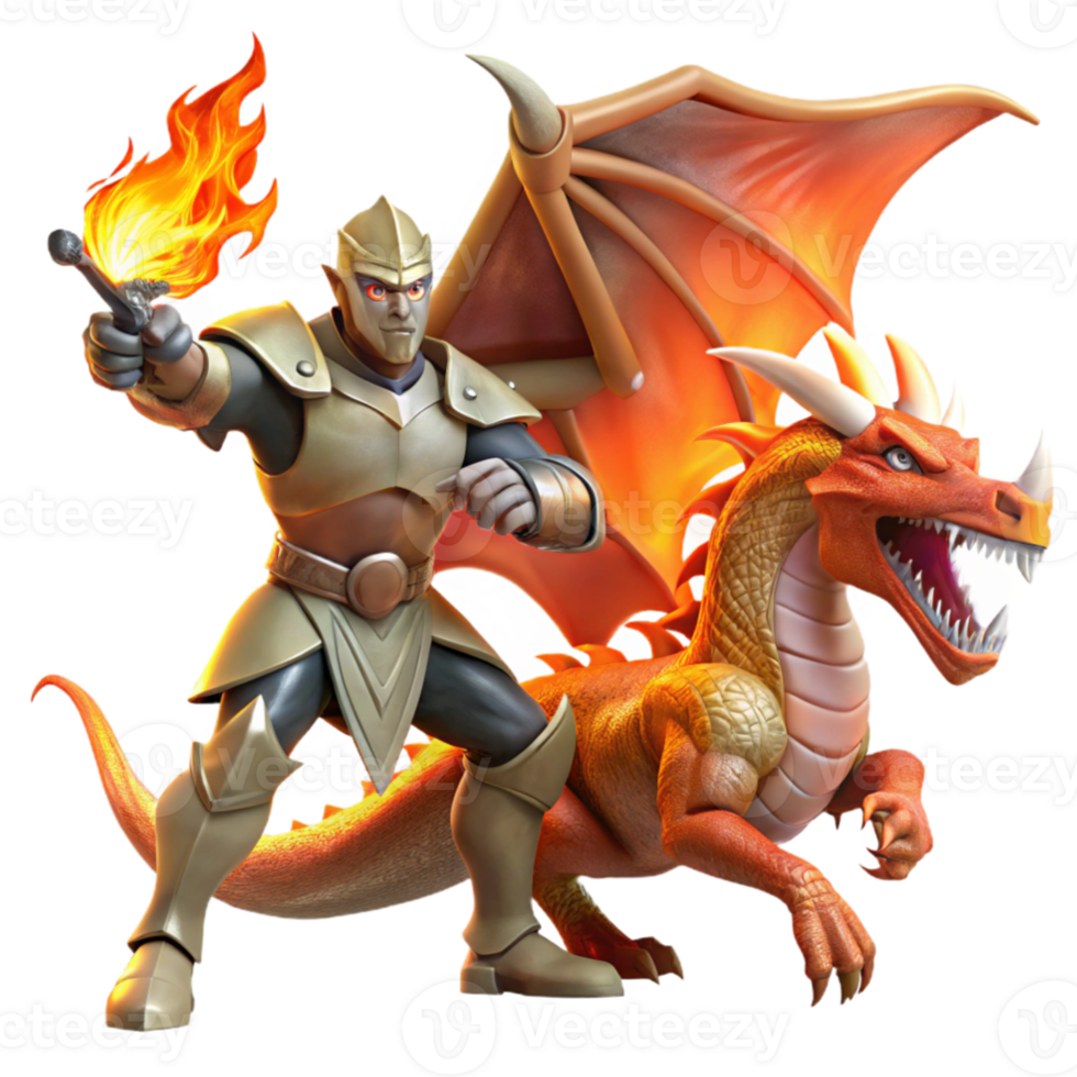 magnificent vintage elegant vintage A brave Sir Lancelot battling a dragon, dynamic and fiery lighting, fantasy art style authentic exclusive png