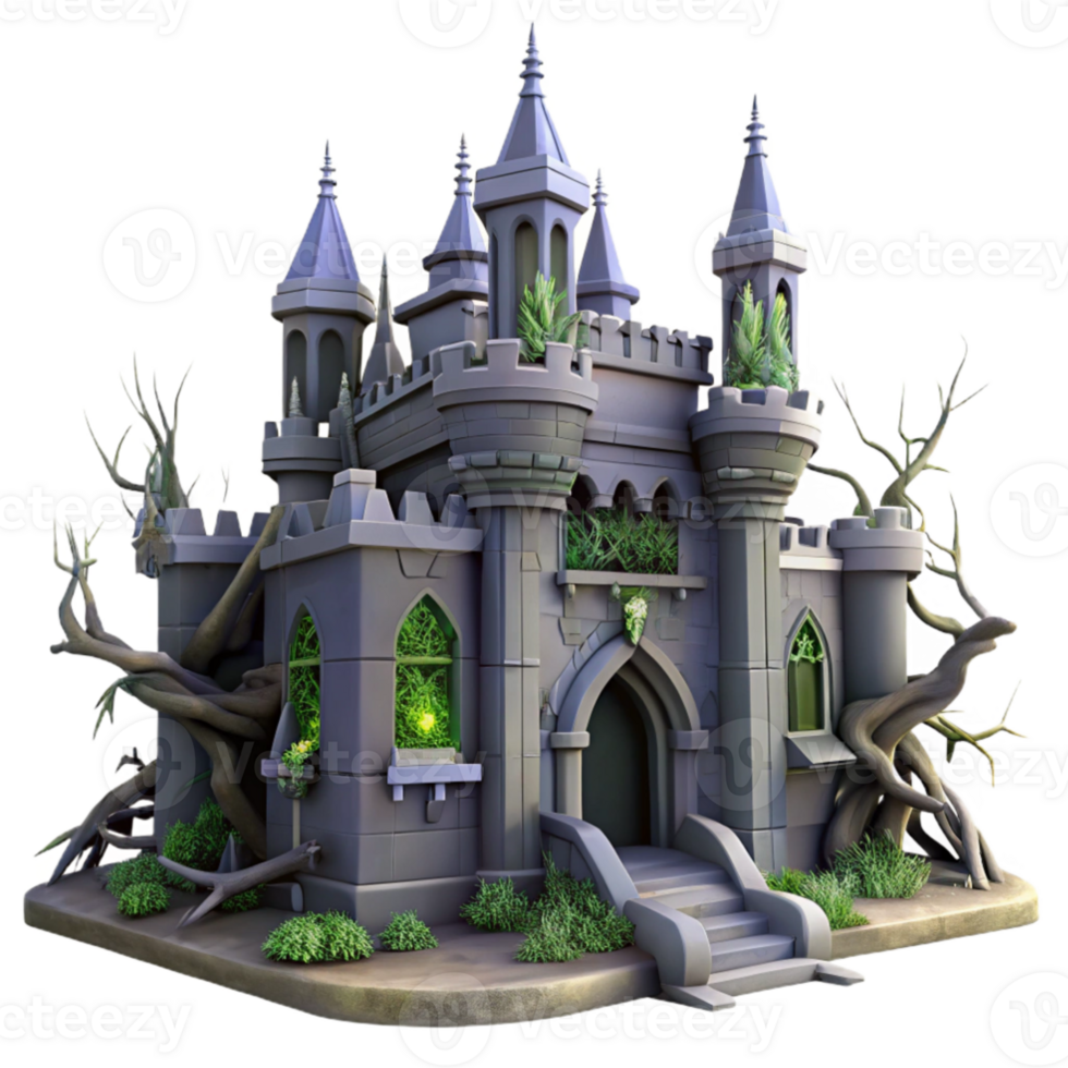 extraordinary modern beautiful modern A decaying castle overgrown with thorny vines, ominous lighting, gothic style, detailed architecture exclusive premium png
