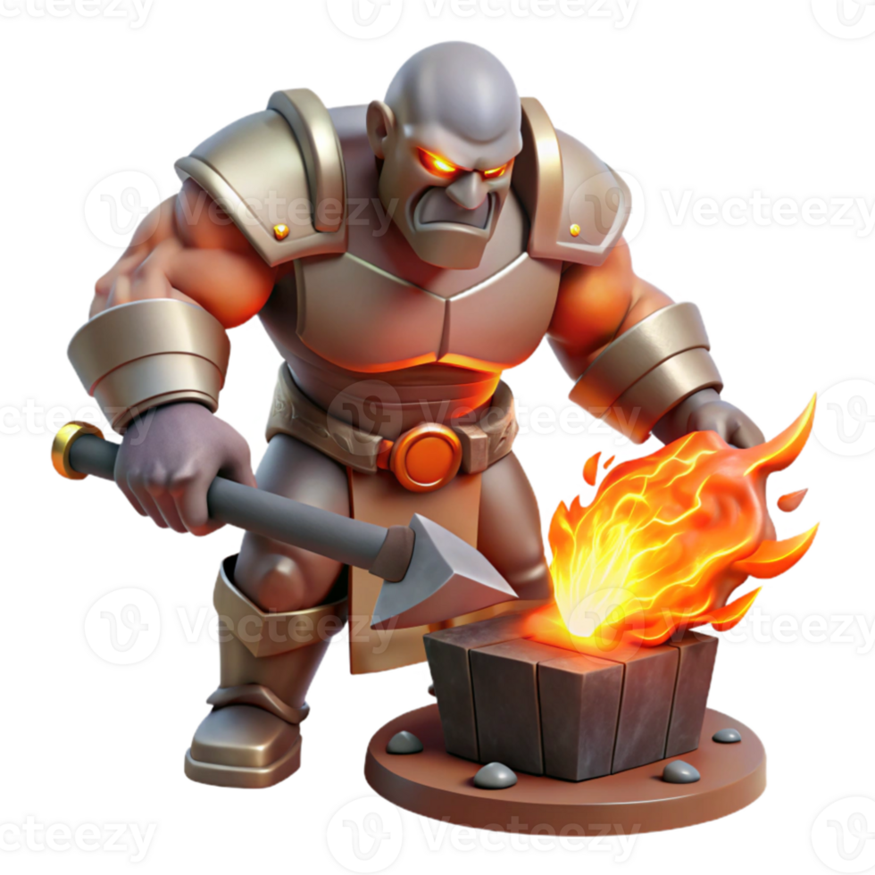 beautiful vintage wonderful rustic A powerful cyclops forging a weapon, fiery and dramatic lighting, fantasy art style high quality genuine png