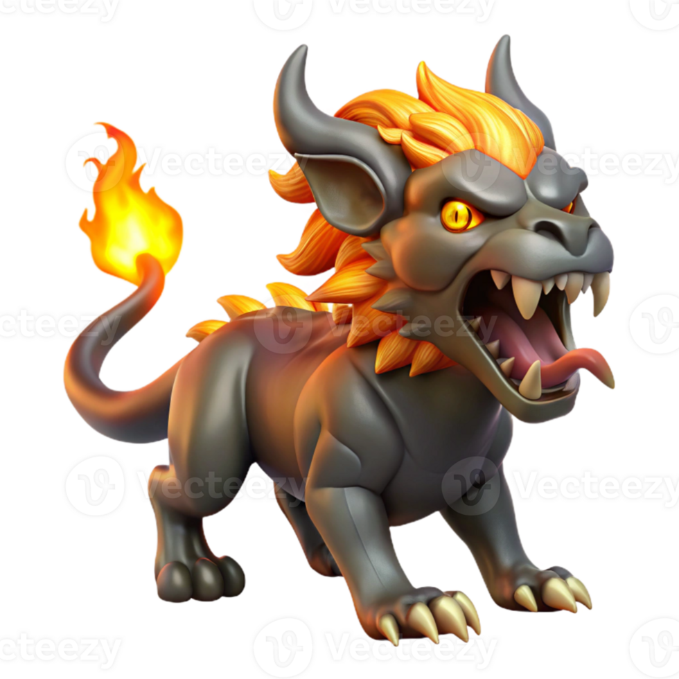 elegant abstract wonderful contemporary A fearsome chimera breathing fire, dynamic and destructive, Baroque style high resolution genuine png