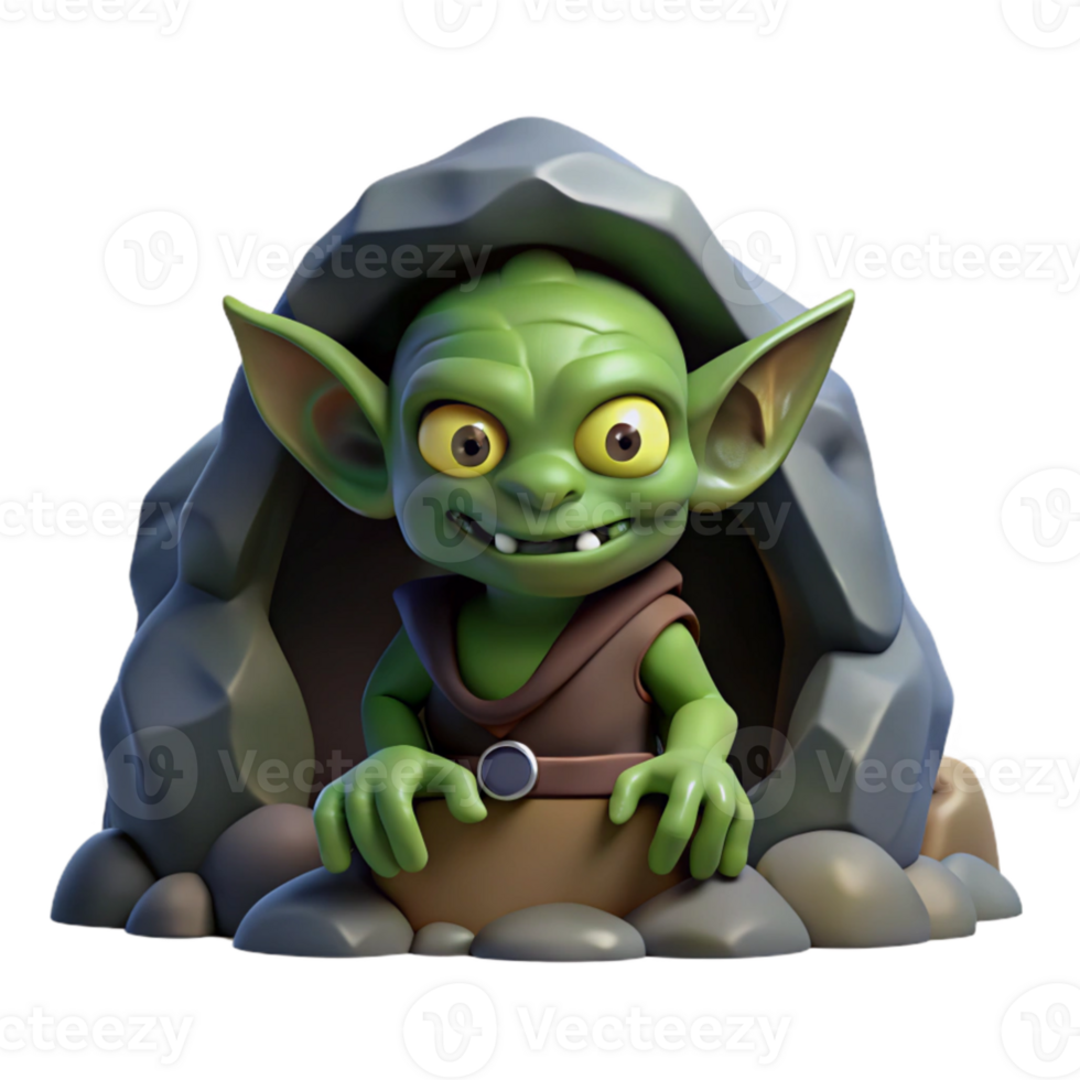 magnificent classic extraordinary contemporary A mischievous goblin hiding in a dark cave, eerie and shadowy lighting, fantasy art style professional exclusive png