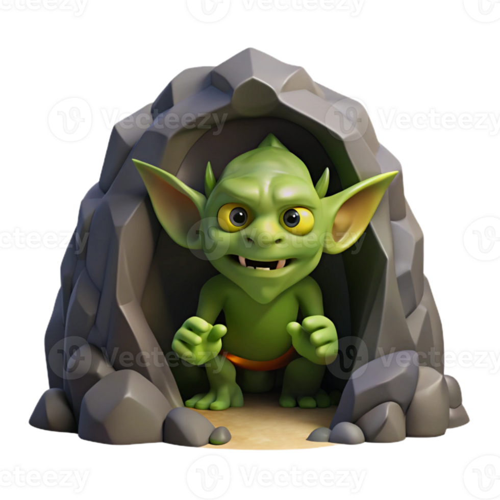 vibrant classic magnificent artistic A mischievous goblin hiding in a dark cave, eerie and shadowy lighting, fantasy art style genuine high quality png