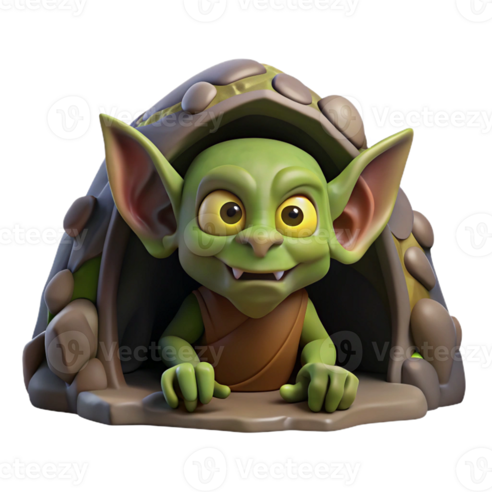 vibrant modern magnificent abstract A mischievous goblin hiding in a dark cave, eerie and shadowy lighting, fantasy art style original detailed png