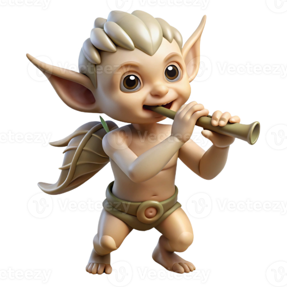 stunning traditional extraordinary vintage A mischievous pixie playing a flute carved from bone, soft lighting, whimsical style, detailed features high resolution genuine png