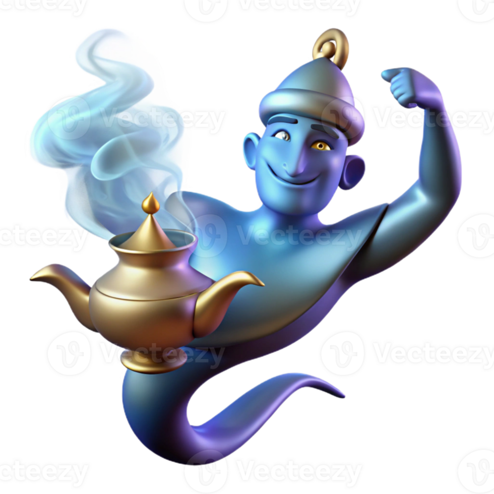 elegant modern stunning rustic A powerful djinn emerging from a magic lamp, smoky and ethereal lighting, Arabian Nights style premium exclusive png