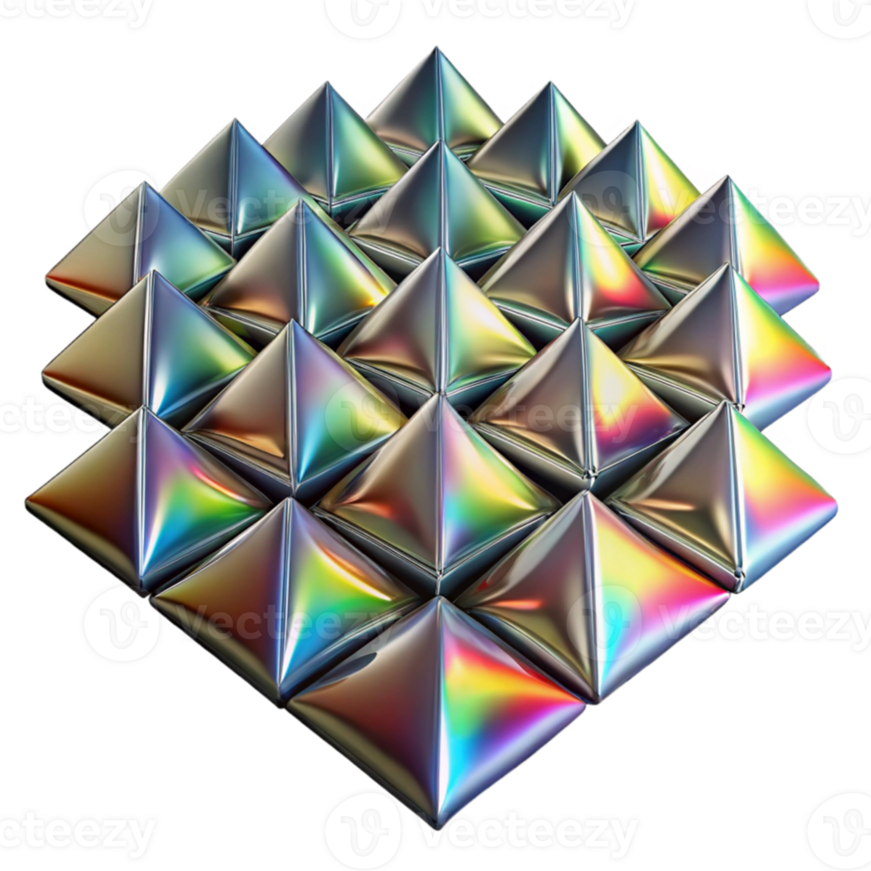 magnificent minimalist stunning modern A field of tessellating, metallic triangles, reflecting a rainbow spectrum of light, in an Art Deco style authentic detailed png