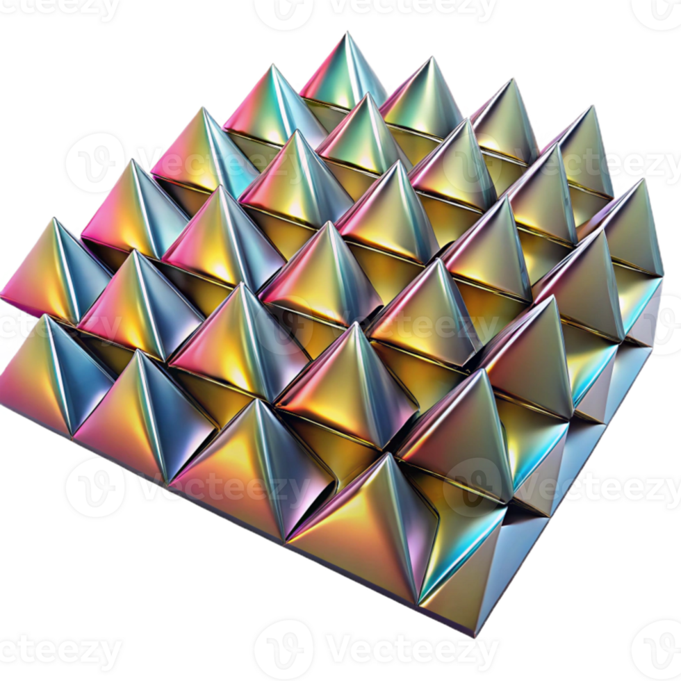 dramatic minimalist elegant minimalist A field of tessellating, metallic triangles, reflecting a rainbow spectrum of light, in an Art Deco style genuine high resolution png