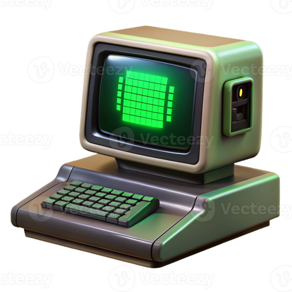 beautiful modern impressive traditional A vintage computer terminal displaying cryptic code, green text on a black screen, dark and moody lighting, retro style authentic original png