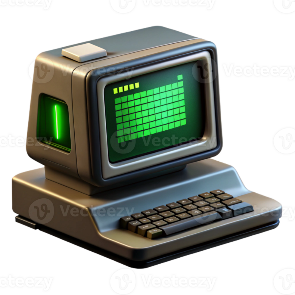 vibrant creative magnificent abstract A vintage computer terminal displaying cryptic code, green text on a black screen, dark and moody lighting, retro style original detailed png