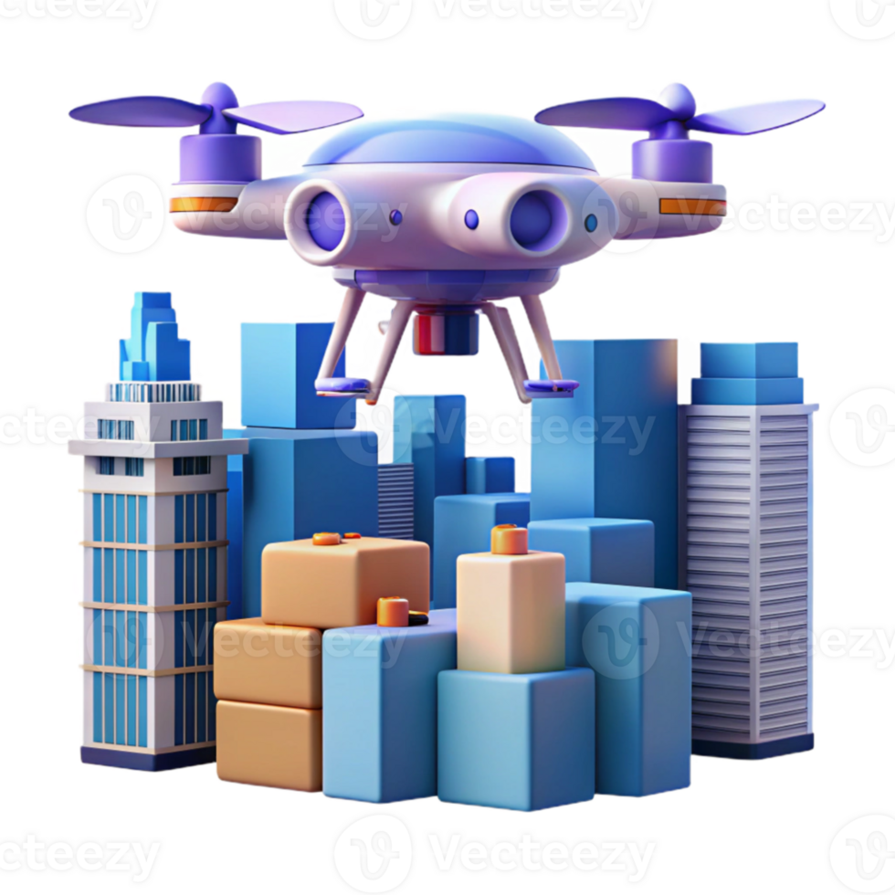 wonderful minimalist stunning creative A drone delivering a package in a dense urban environment, futuristic architecture, fast motion blur, cyberpunk style premium high quality png