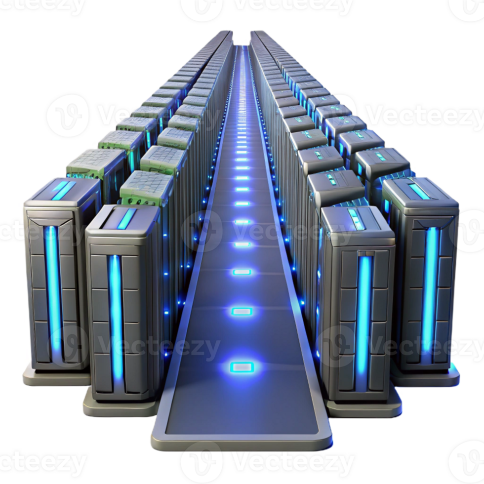 dramatic creative stunning artistic A giant server farm stretching into infinity, rows of blinking lights, dark and mysterious, sci-fi style high quality high quality png