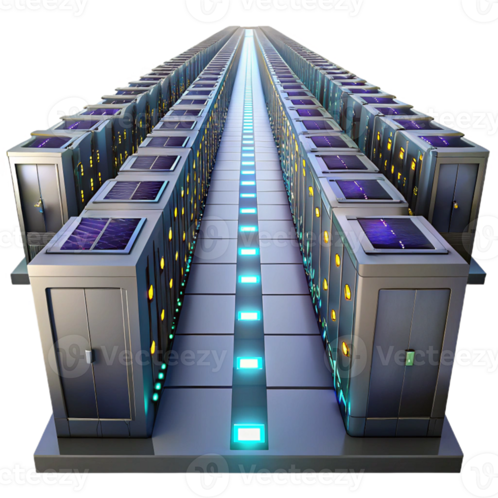 serene contemporary beautiful vintage A giant server farm stretching into infinity, rows of blinking lights, dark and mysterious, sci-fi style 4K exclusive png