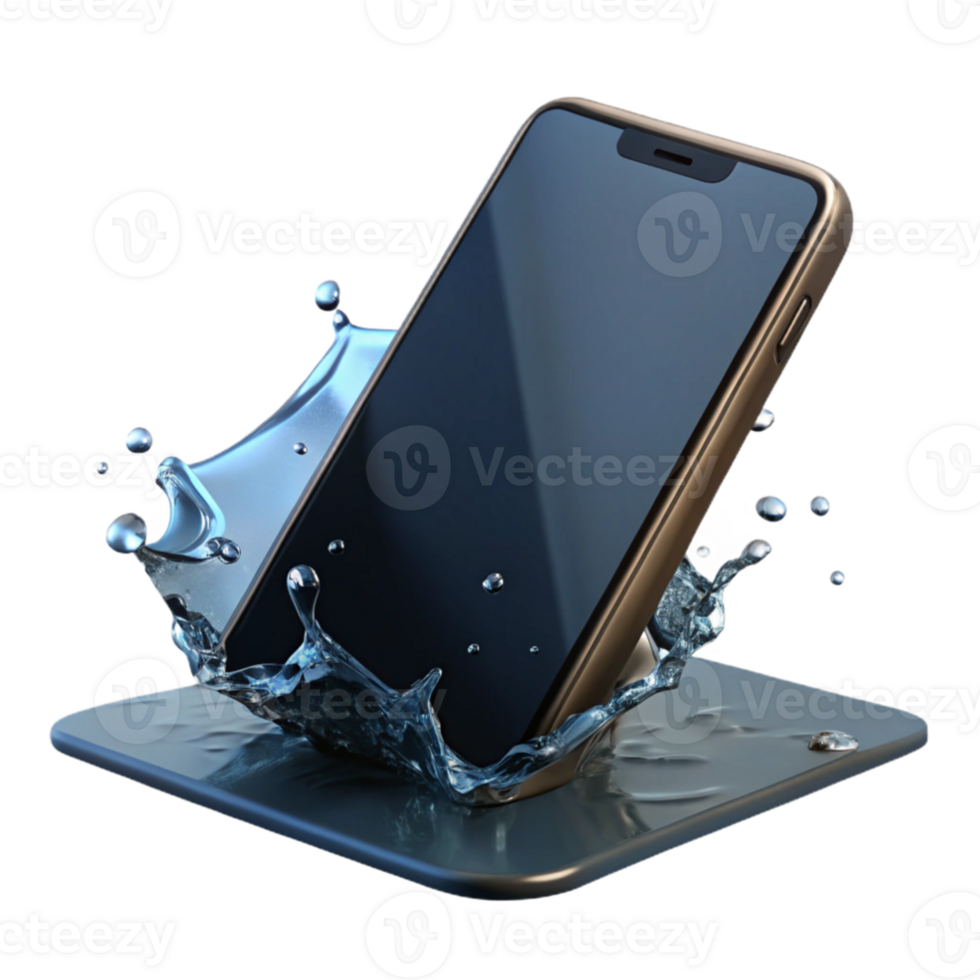 vibrant classic magnificent abstract A broken smartphone submerged in water, screen cracked and distorted, dark and eerie lighting, surreal style high resolution 4K png