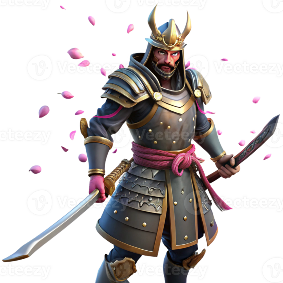 extraordinary abstract beautiful modern A lone warrior in ornate samurai armor, wielding a glowing katana, cherry blossom petals falling around him. Dramatic, cinematic lighting 4K premium png