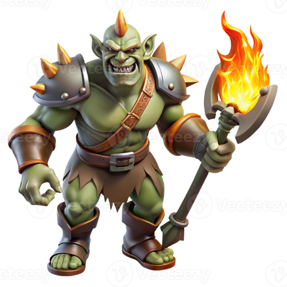 vibrant rustic magnificent abstract A fierce orc chieftain wielding a flaming battleaxe, dramatic chiaroscuro lighting, Frank Frazetta style genuine 4K png