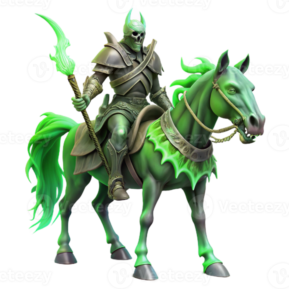 elegant classic impressive artistic A spectral knight riding a skeletal warhorse, spectral flames emanating from its armor, eerie green lighting. Dark souls style 4K detailed png
