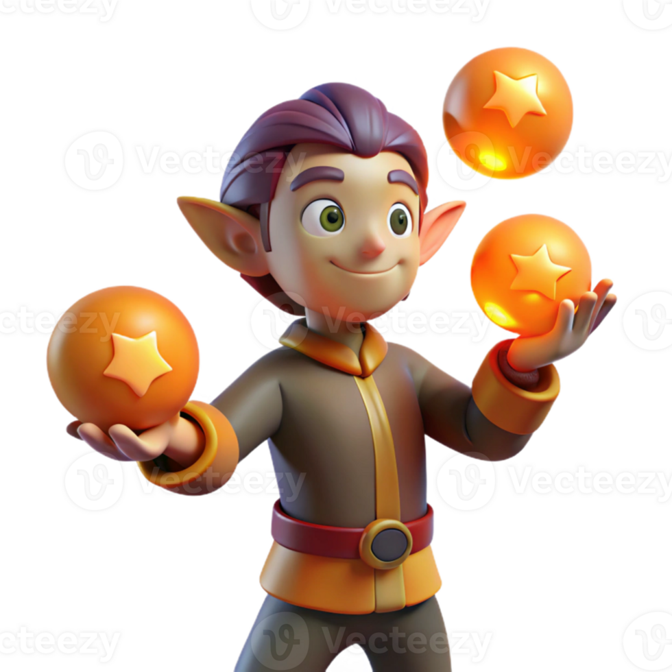 serene creative elegant artistic A mischievous imp juggling glowing orbs, fiery orange lighting, cartoon style high resolution professional png