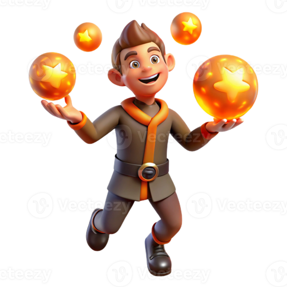 wonderful classic wonderful modern A mischievous imp juggling glowing orbs, fiery orange lighting, cartoon style premium high resolution png