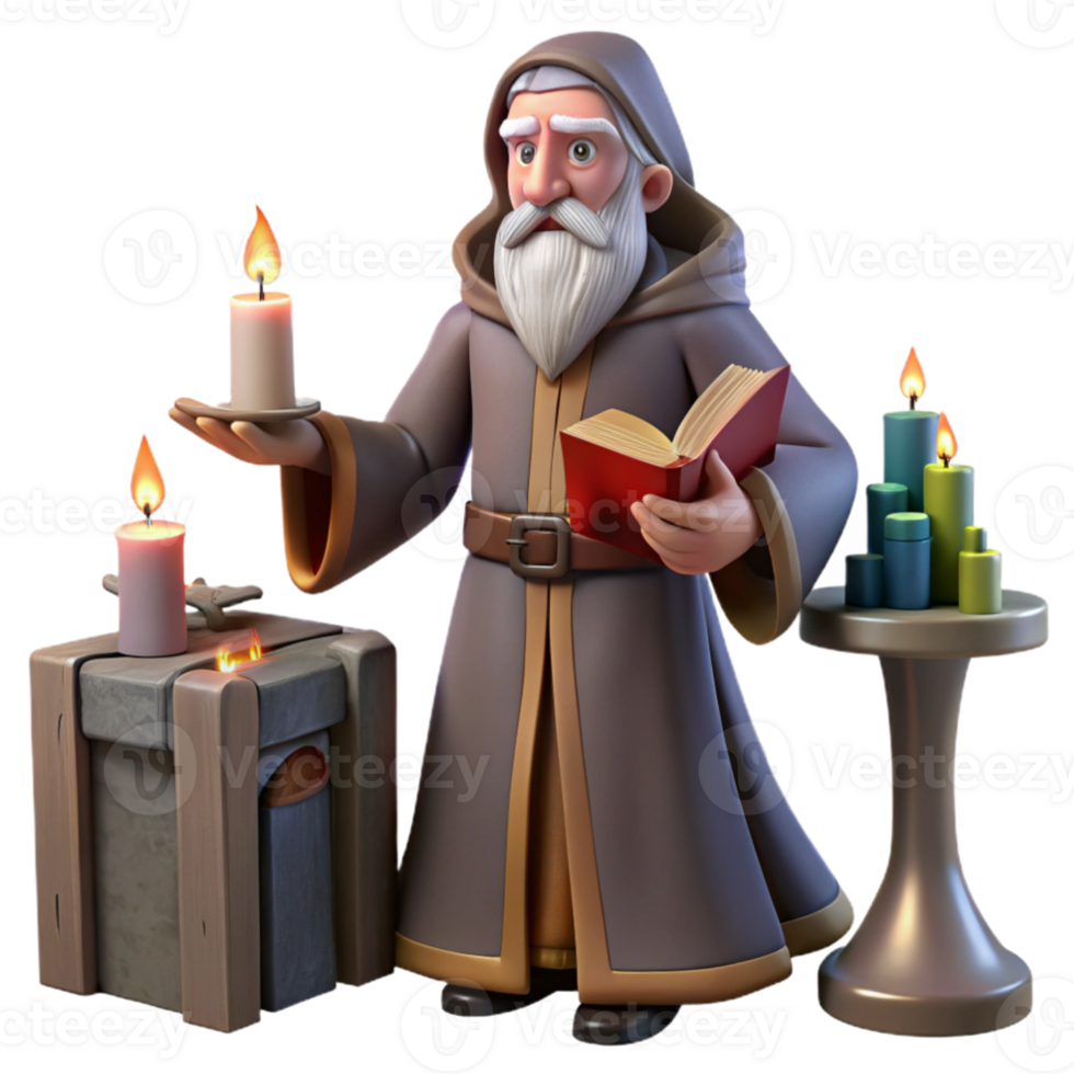 beautiful rustic magnificent creative A wise old wizard casting a spell in a dusty library, candlelight, Rembrandt style exclusive exclusive png