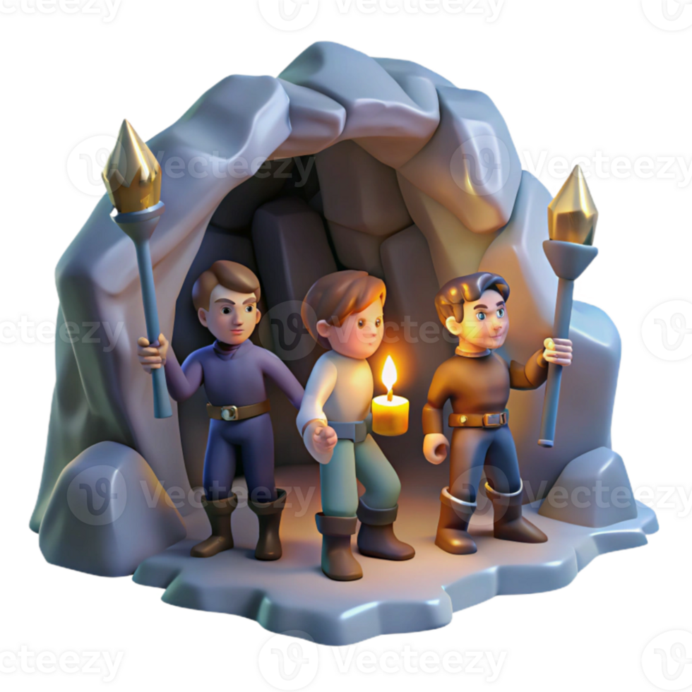 beautiful classic vibrant classic A group of adventurers exploring a hidden cave, torchlight, cinematic style authentic premium png