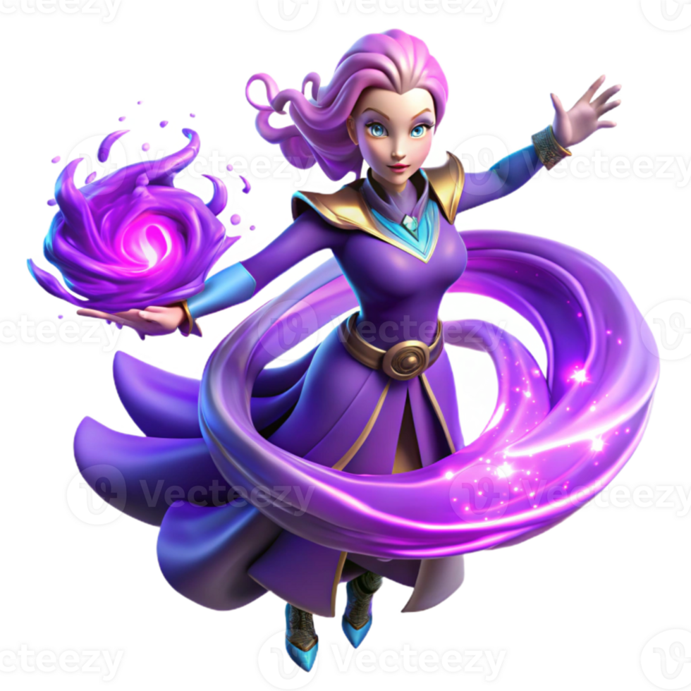 dramatic modern beautiful traditional A powerful sorceress summoning a swirling vortex of energy, vibrant purple and blue hues, Art Nouveau style high resolution original png