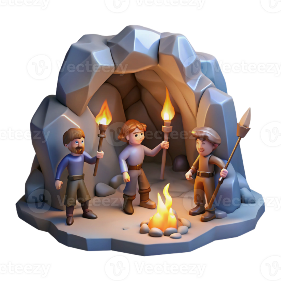 extraordinary rustic serene rustic A group of adventurers exploring a hidden cave, torchlight, cinematic style genuine original png