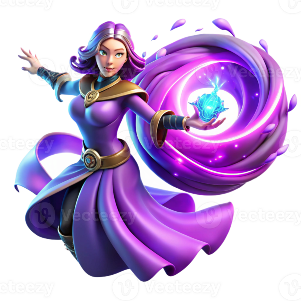stunning abstract impressive artistic A powerful sorceress summoning a swirling vortex of energy, vibrant purple and blue hues, Art Nouveau style 4K exclusive png