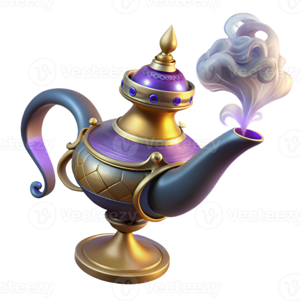 magnificent minimalist stunning artistic A powerful djinn emerging from a ornate lamp, smoky, atmospheric lighting, Orientalist style high quality professional png
