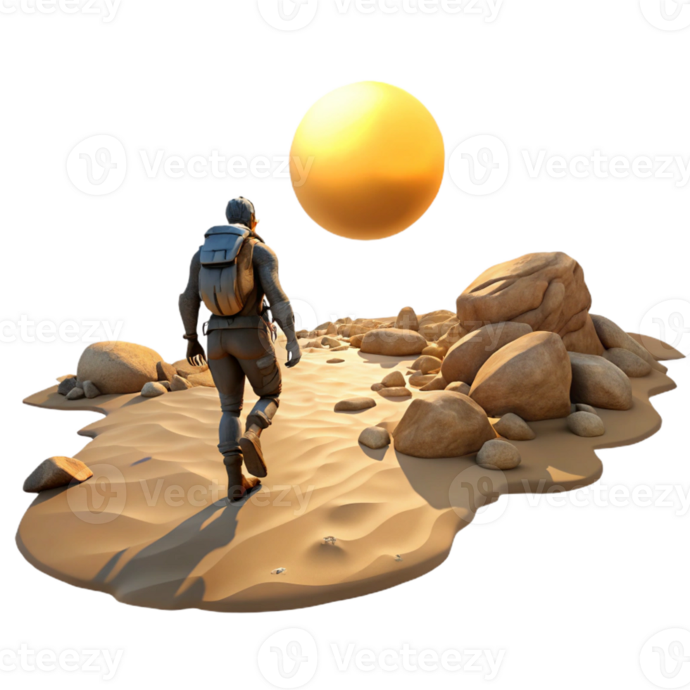 elegant traditional serene contemporary A lone wanderer traversing a desolate wasteland, harsh sunlight, post-apocalyptic style high resolution premium png