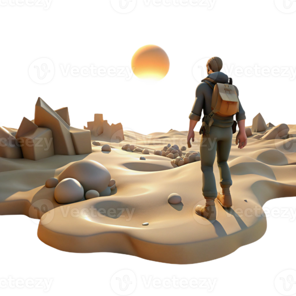 beautiful abstract elegant vintage A lone wanderer traversing a desolate wasteland, harsh sunlight, post-apocalyptic style 4K professional png