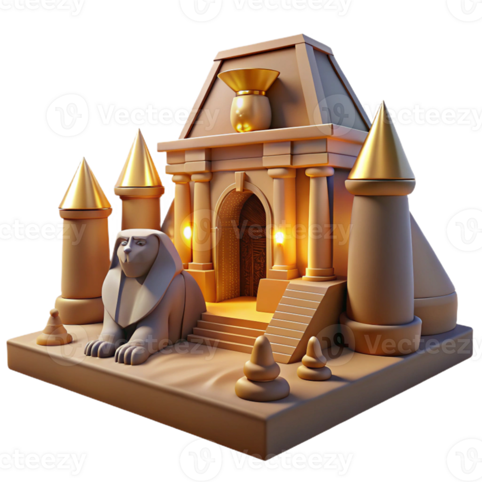 impressive modern dramatic traditional A mysterious sphinx guarding an ancient temple, warm desert lighting, ancient Egyptian style professional authentic png