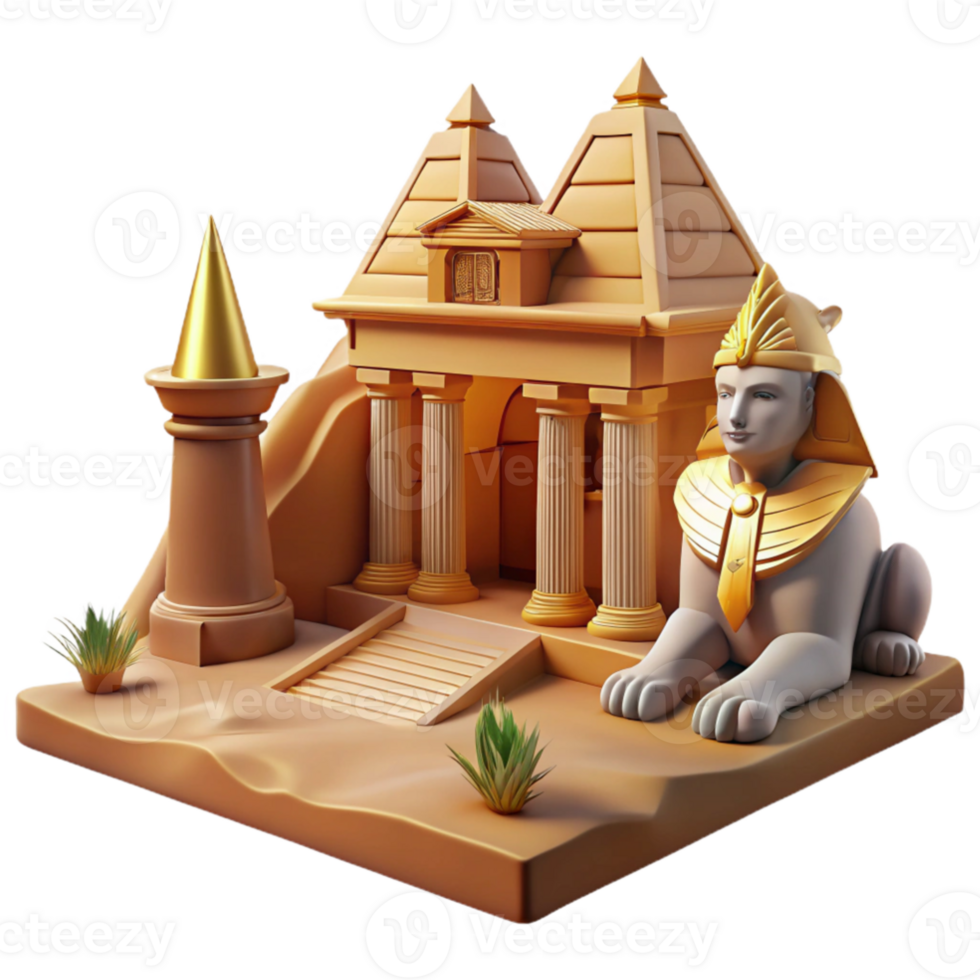 dramatic traditional elegant modern A mysterious sphinx guarding an ancient temple, warm desert lighting, ancient Egyptian style authentic high resolution png