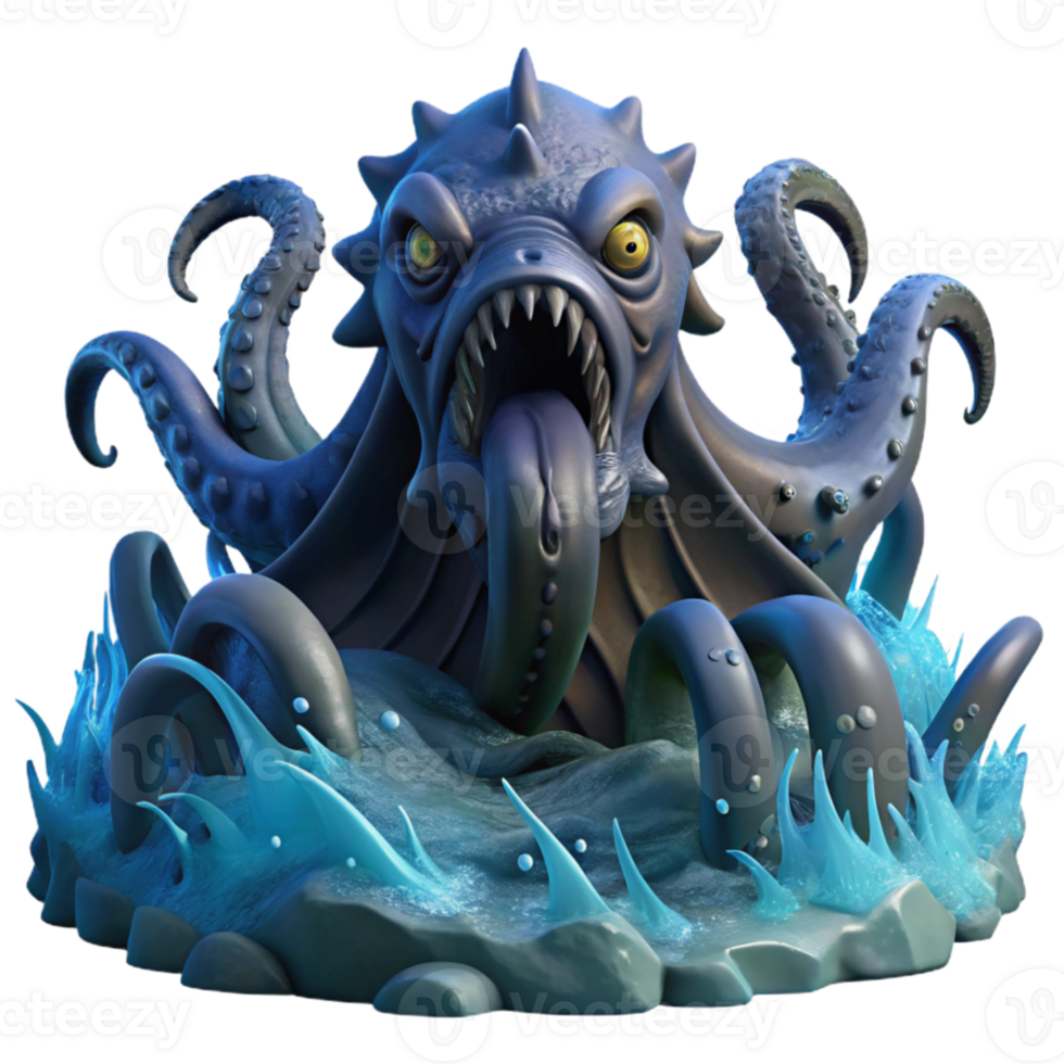 magnificent creative dramatic rustic A colossal kraken emerging from the depths of the ocean, dark and stormy lighting, Lovecraftian horror style high quality 4K png