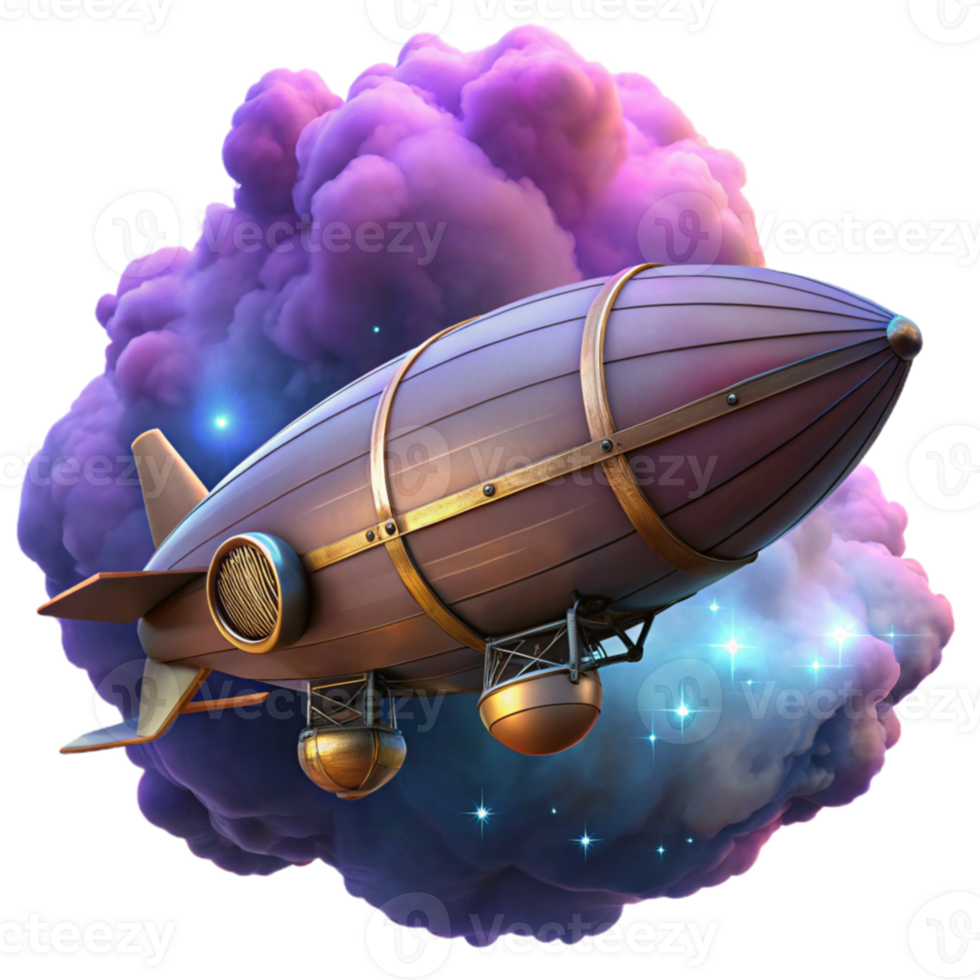 impressive abstract impressive classic A lone steampunk airship sailing through a nebula, vibrant nebula lighting, science fiction style high resolution exclusive png