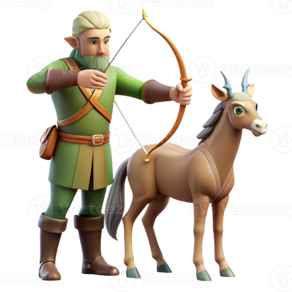 wonderful artistic magnificent modern A wise old centaur teaching a young elf archery, warm afternoon light, classical style high quality exclusive png