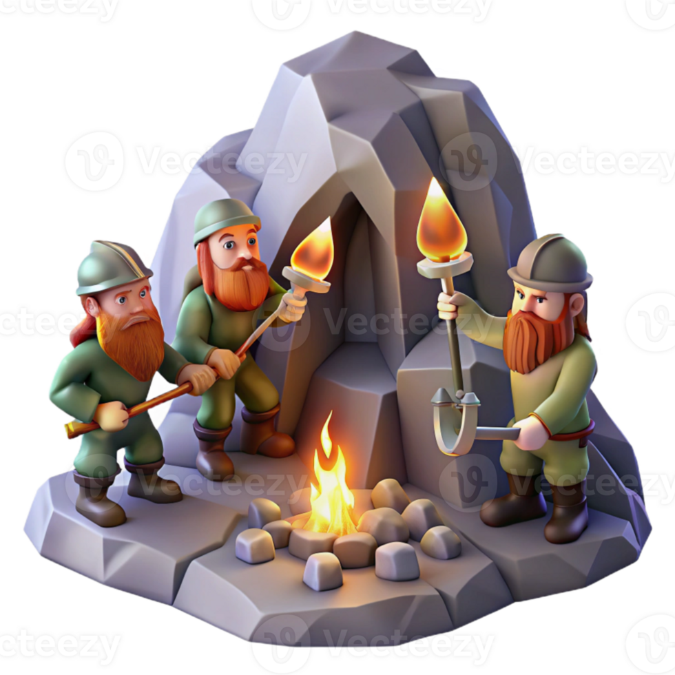 extraordinary modern wonderful abstract A group of dwarves mining for gems in a mountain cave, torchlight, fantasy realism style high quality genuine png