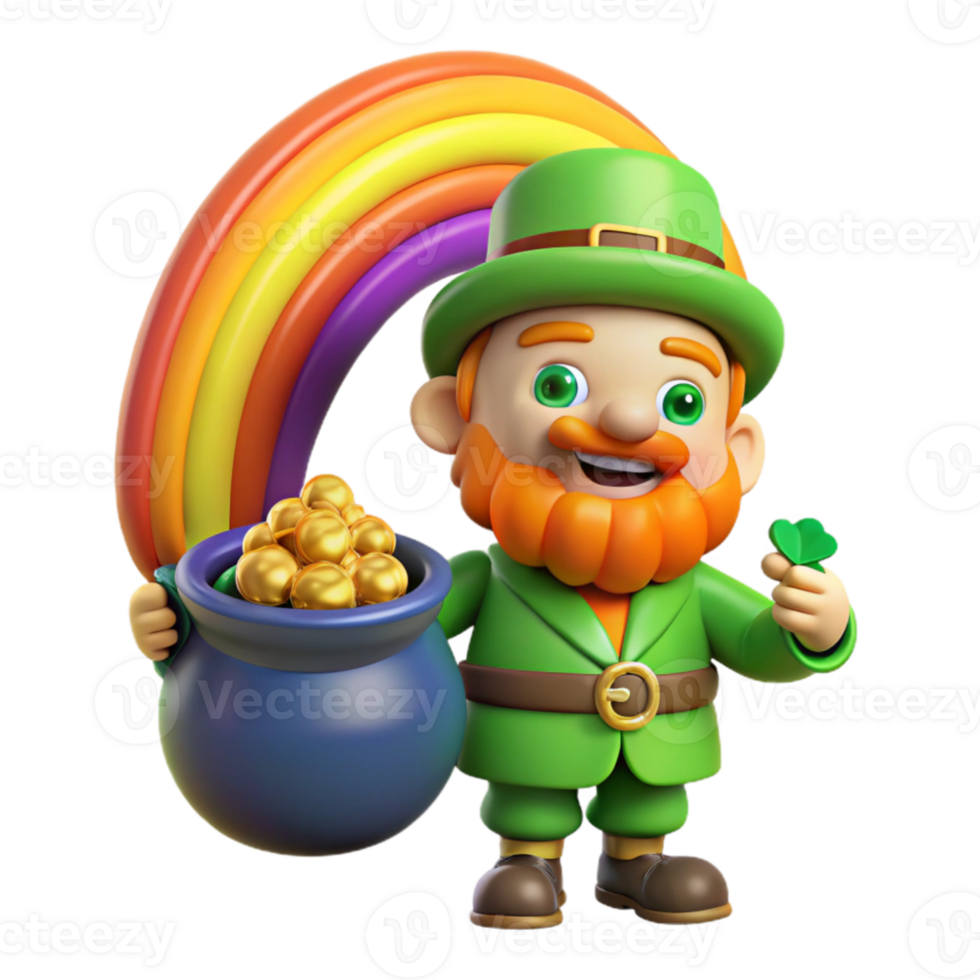 wonderful abstract impressive abstract A mischievous leprechaun guarding a pot of gold at the end of a rainbow, vibrant rainbow colors, cartoon style detailed authentic png