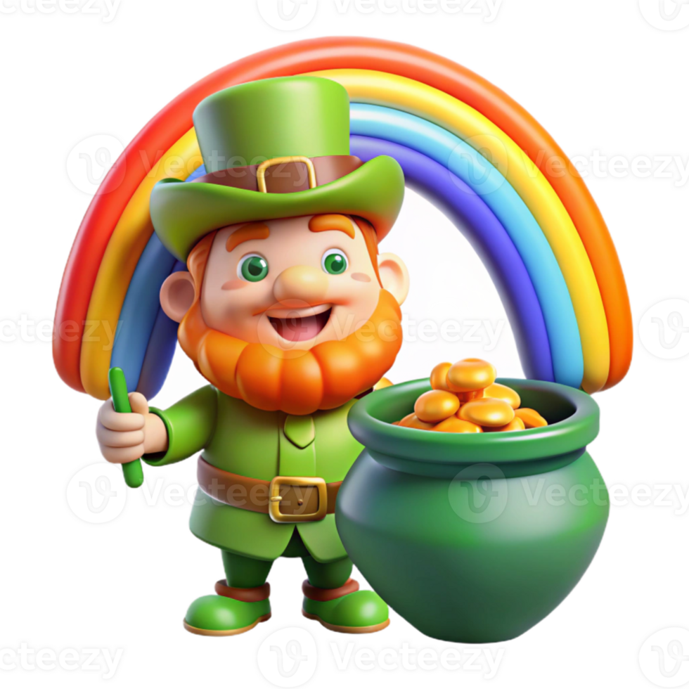 magnificent classic stunning classic A mischievous leprechaun guarding a pot of gold at the end of a rainbow, vibrant rainbow colors, cartoon style genuine genuine png