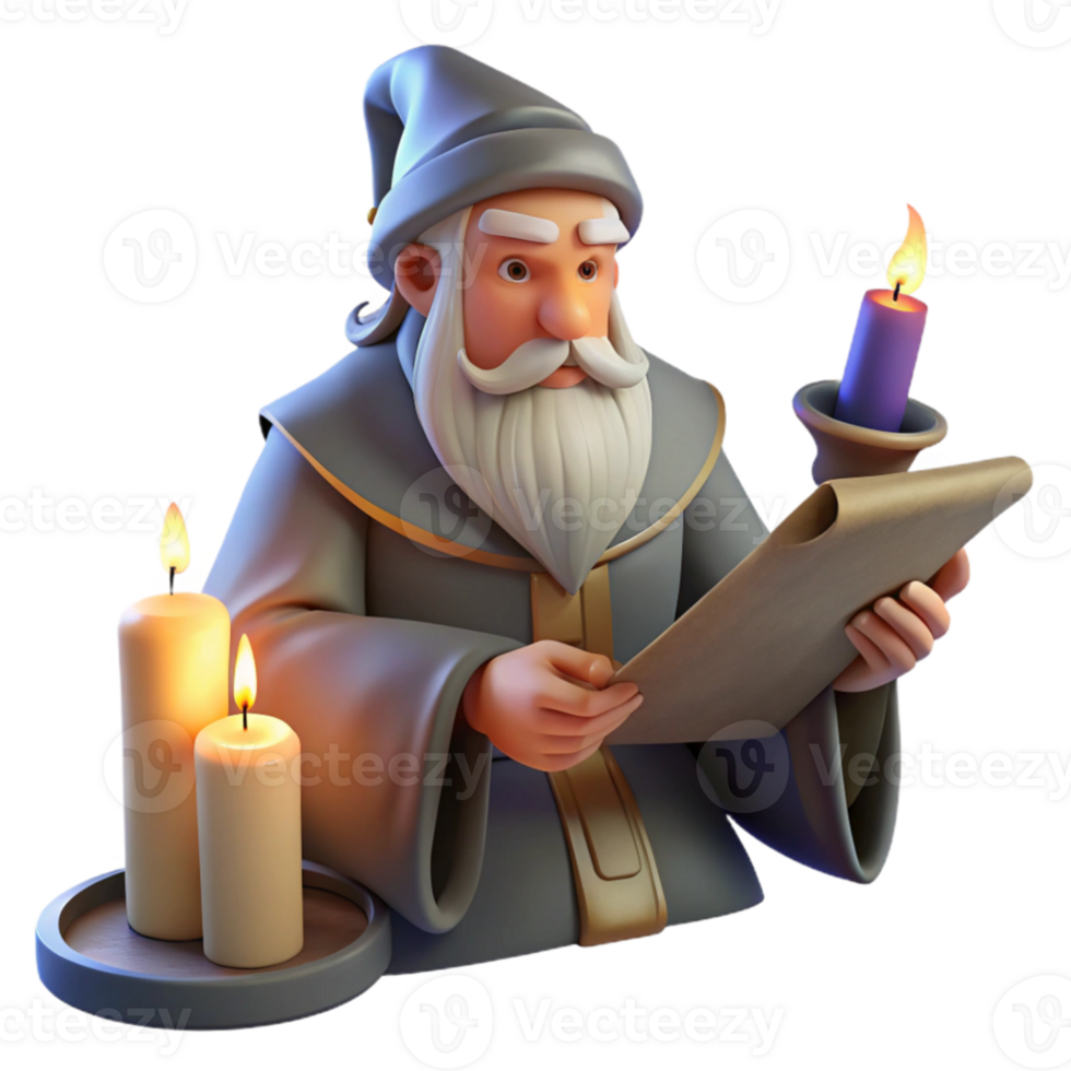 extraordinary contemporary beautiful creative A wise old wizard studying a ancient scroll in his tower, candlelight, fantasy art style genuine high resolution png