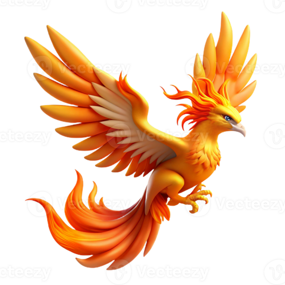 impressive traditional beautiful vintage A majestic phoenix flying through a fiery sky, vibrant orange and gold flames, fantasy art style authentic high quality png