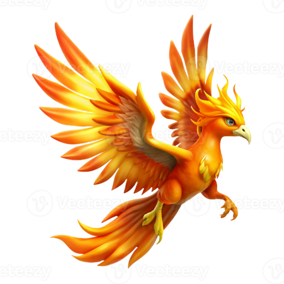 wonderful vintage magnificent classic A majestic phoenix flying through a fiery sky, vibrant orange and gold flames, fantasy art style high quality authentic png