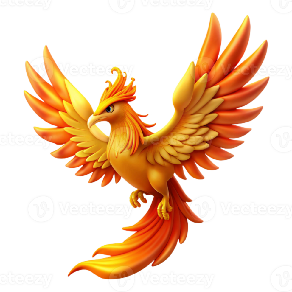 beautiful classic wonderful abstract A majestic phoenix flying through a fiery sky, vibrant orange and gold flames, fantasy art style original authentic png