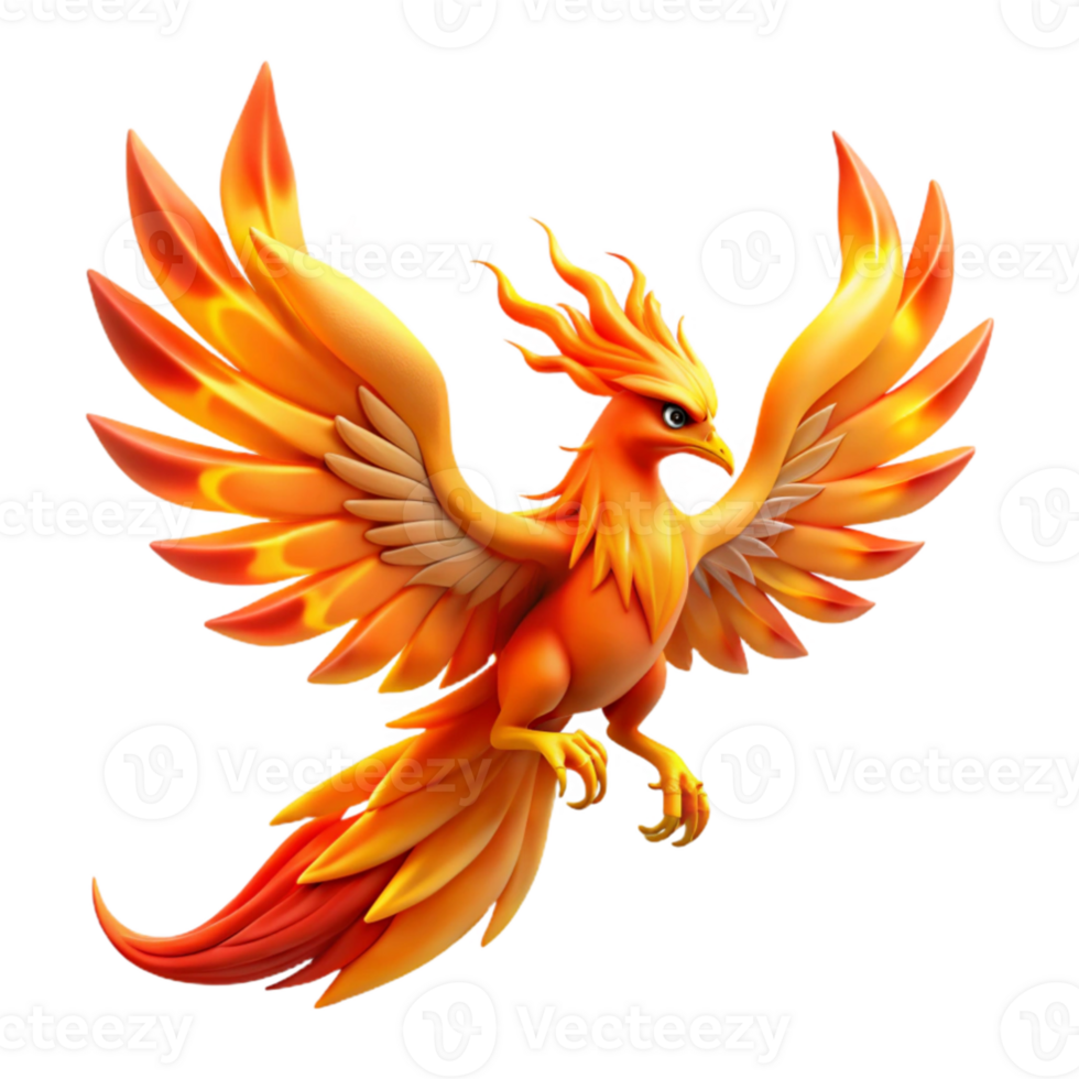 elegant contemporary vibrant contemporary A majestic phoenix flying through a fiery sky, vibrant orange and gold flames, fantasy art style original high quality png