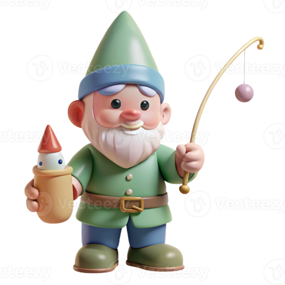 magnificent vintage extraordinary classic A whimsical gnome fishing in a magical pond, soft pastel colors, children's book illustration style high quality authentic png