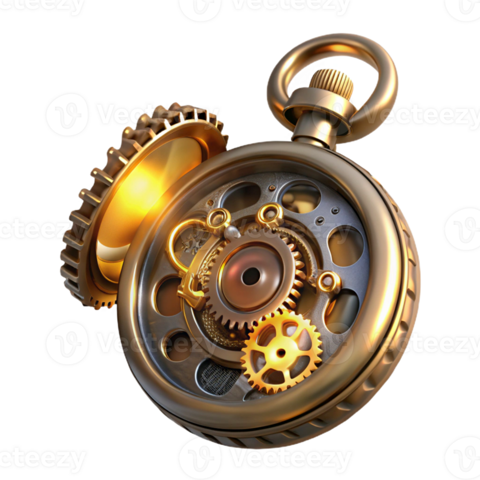 elegant classic beautiful modern A close-up of a intricate steampunk pocket watch, gears and springs exposed, illuminated by a soft, ethereal glow original high resolution png