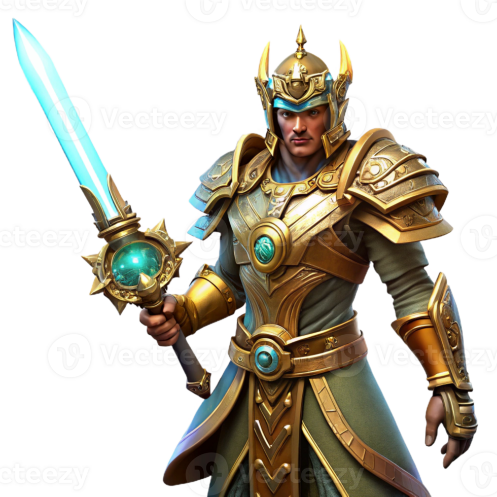 beautiful creative beautiful artistic A steampunk warrior in ornate armor, wielding a glowing energy sword, illuminated by dramatic lighting against a dark background 4K premium png